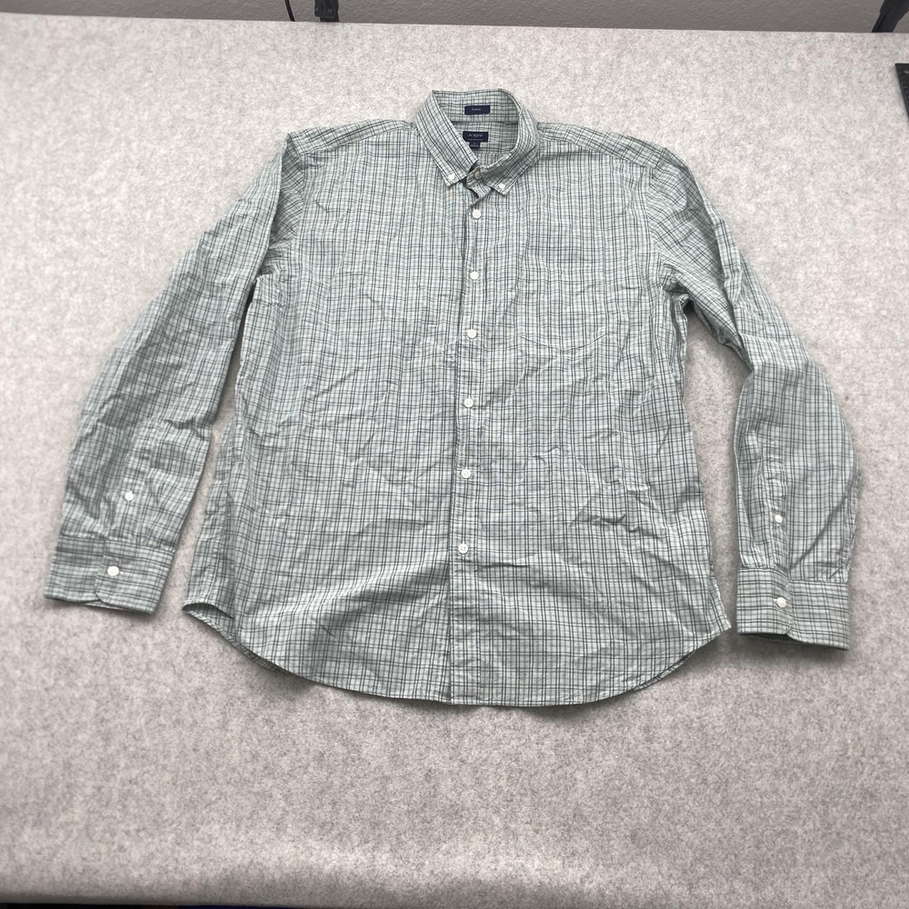 J Crew Flex Washed Shirt Mens XL Green Check Long Sleeve Button Up Casual